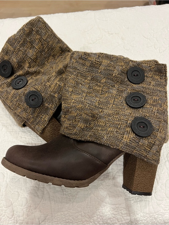 Muk Luks Shoes - Muk Luks Brown Knit Cuff Heeled Ankle Boots see pics